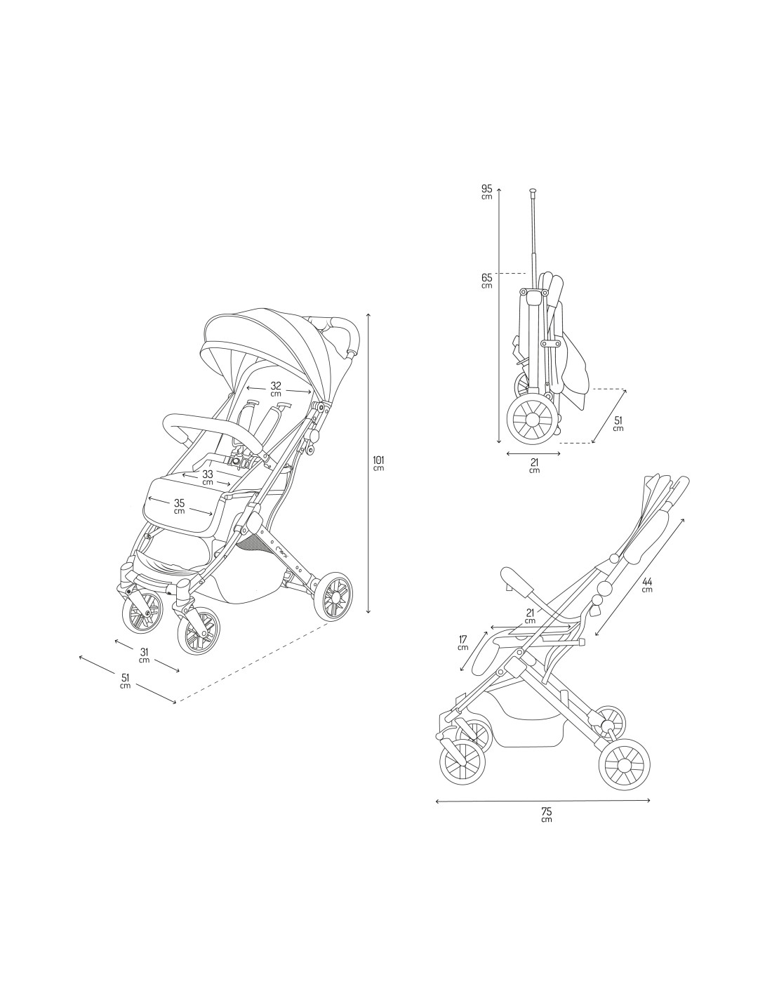 MoMi ESTELLE LIGHT Stroller, Black Silver