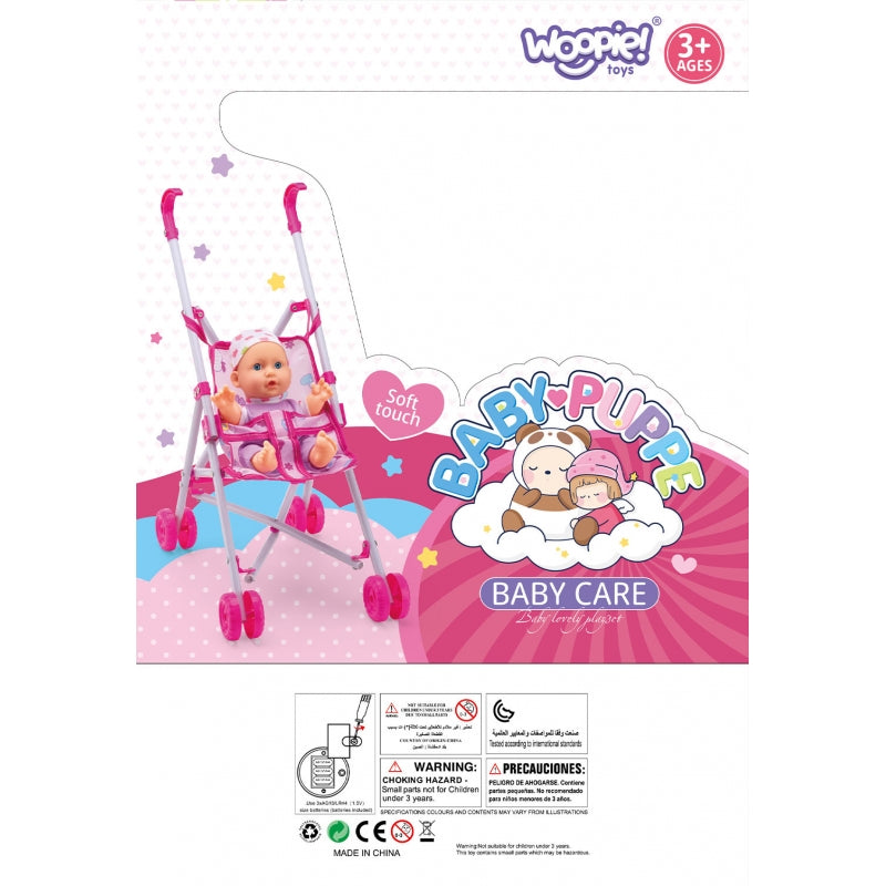 WOOPIE ROYAL First Baby Doll med barnvaktsvagn + matningsset