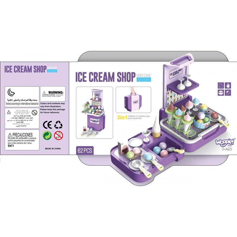 WOOPIE Resväska med glass 3in1 Köksbutik Bärbar glassbar 62 st.