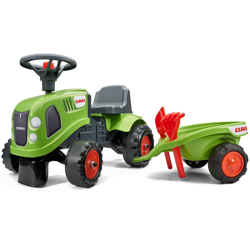 FALK Baby Claas Traktor Grön med Trailer + tillbehör. från 1 år