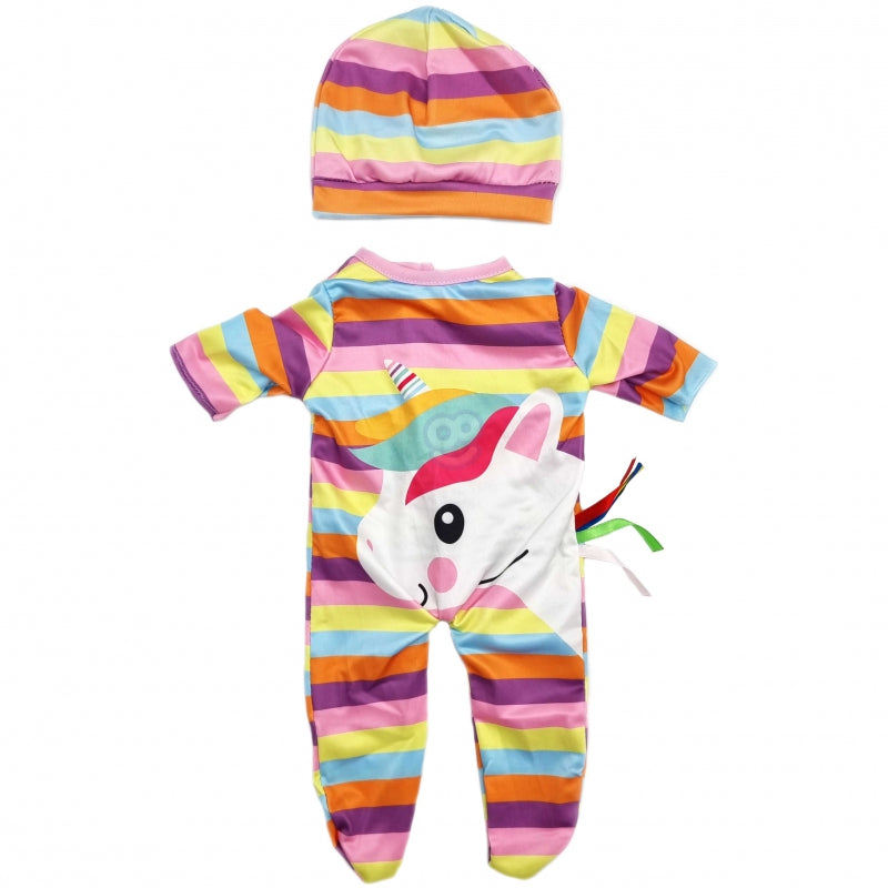 WOOPIE ROYAL Dockklädsset Romper Unicorn Bodysuit Hatt 43-46 cm