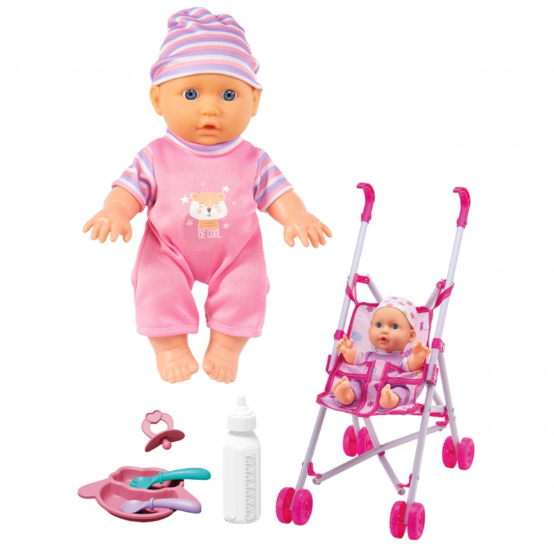 WOOPIE ROYAL First Baby Doll med barnvaktsvagn + matningsset