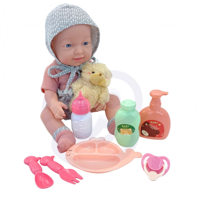 WOOPIE ROYAL Baby Doll 36 cm i teddybjörnskläder Mattillbehör