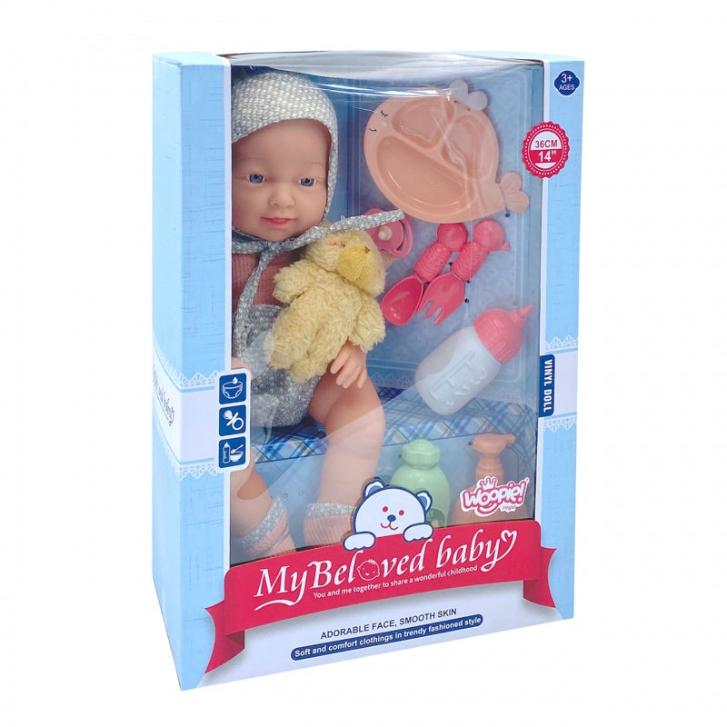 WOOPIE ROYAL Baby Doll 36 cm i teddybjörnskläder Mattillbehör