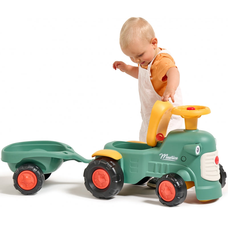 FALK Baby Maurice Grön vintagetraktor med släp för åldrarna 1 och uppåt