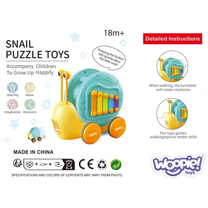 WOOPIE Pulling Snail 4in1 cymbaler Sensory Gears Launcher + liten bil