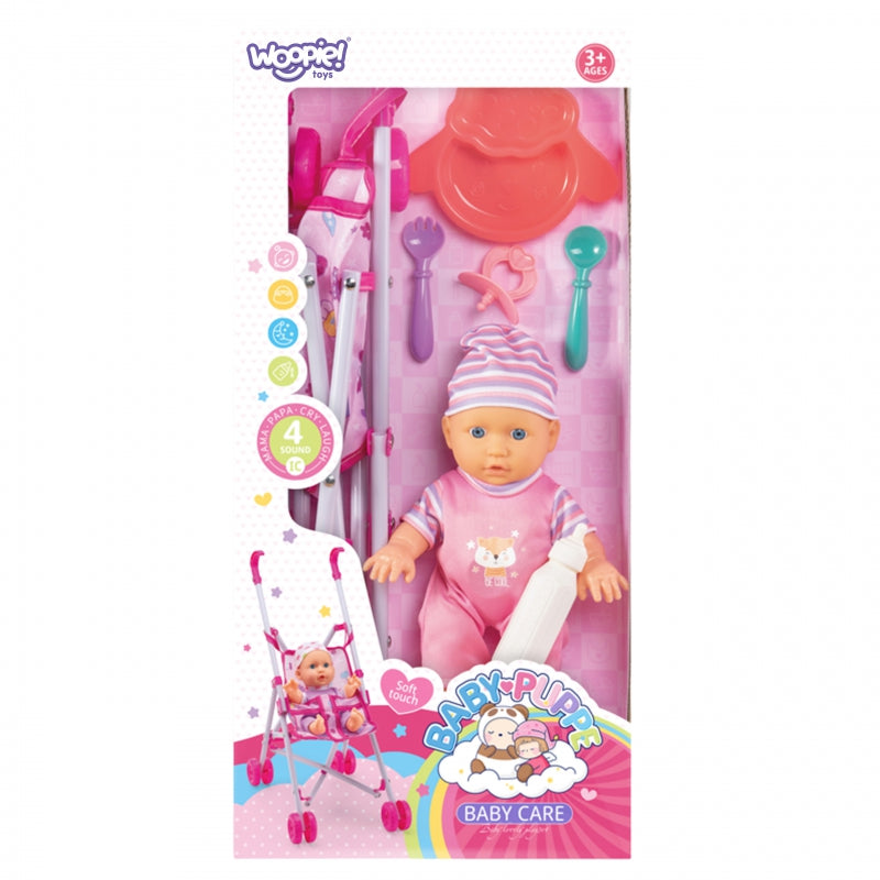 WOOPIE ROYAL First Baby Doll med barnvaktsvagn + matningsset