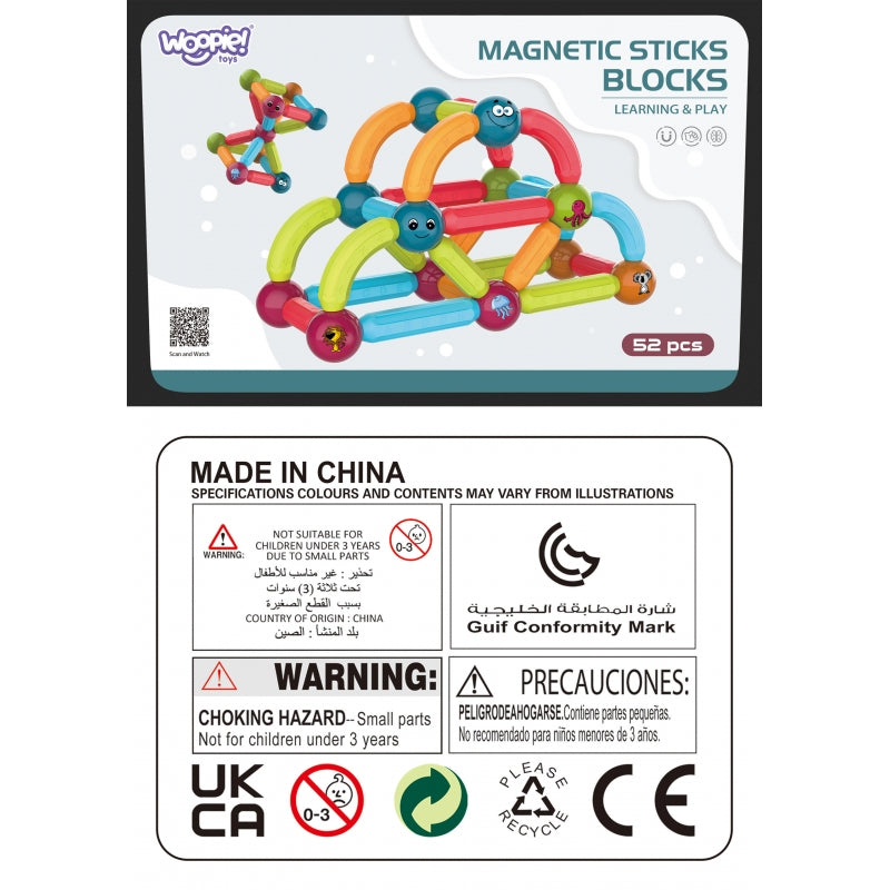WOOPIE Magnetic Construction Building Blocks Educational 52 st.