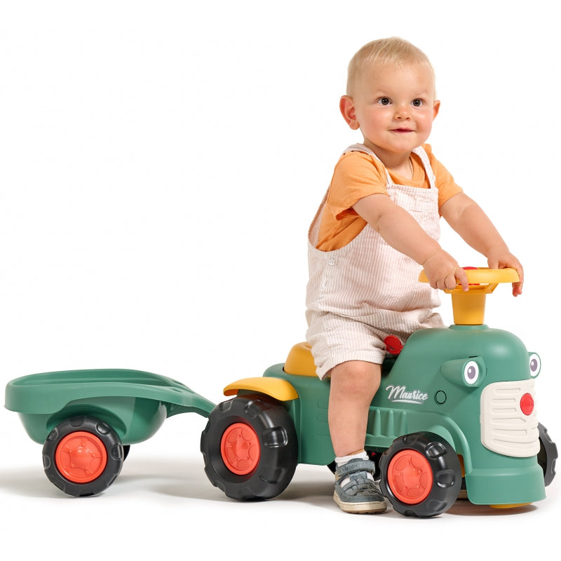 FALK Baby Maurice Grön vintagetraktor med släp för åldrarna 1 och uppåt