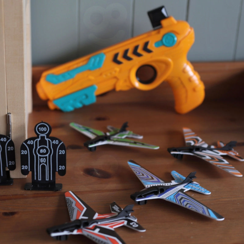WOOPIE Pistol Aircraft Launcher Automatic + 4 flygplan