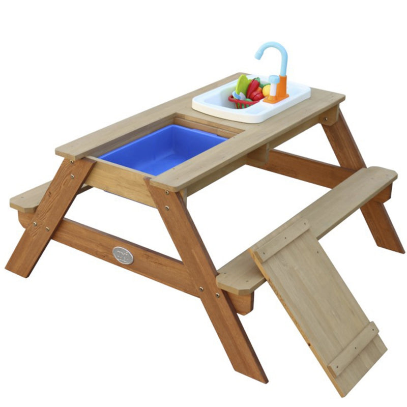 AXI Emily picknickbord med bänk och krandrivet tvättställ och vatten/sandbehållare