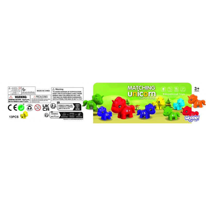 WOOPIE Montessorifigurer Utbildningsset Enhörningar för montering av "Match the Letters" 13 st.