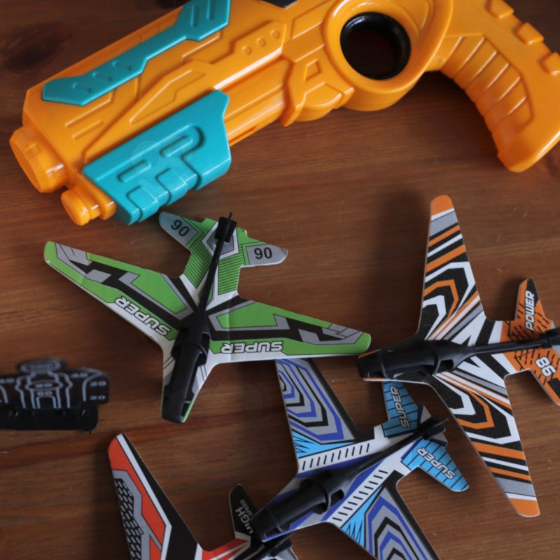 WOOPIE Pistol Aircraft Launcher Automatic + 4 flygplan
