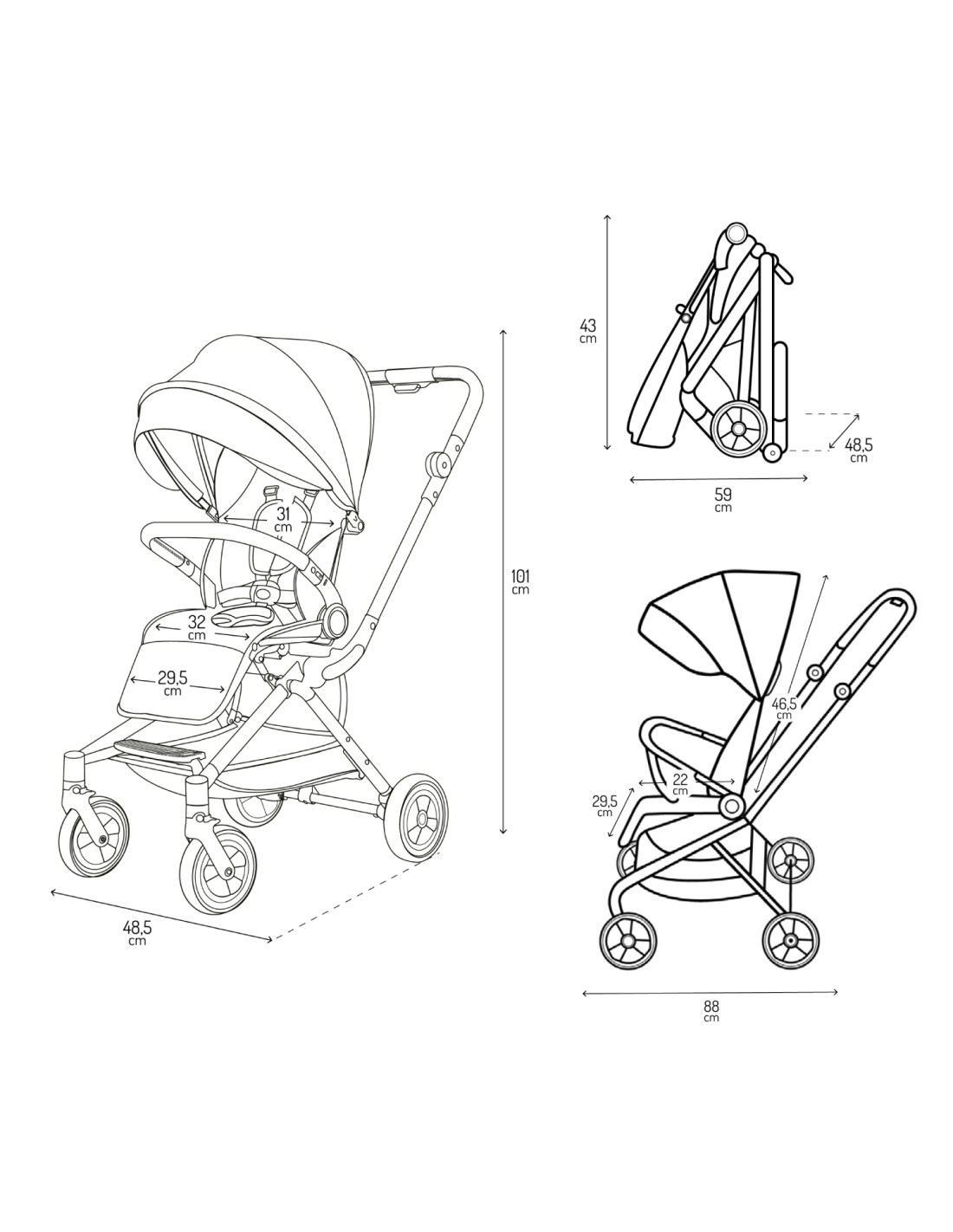 MoMi Adelle Stroller 360°, Black Gold