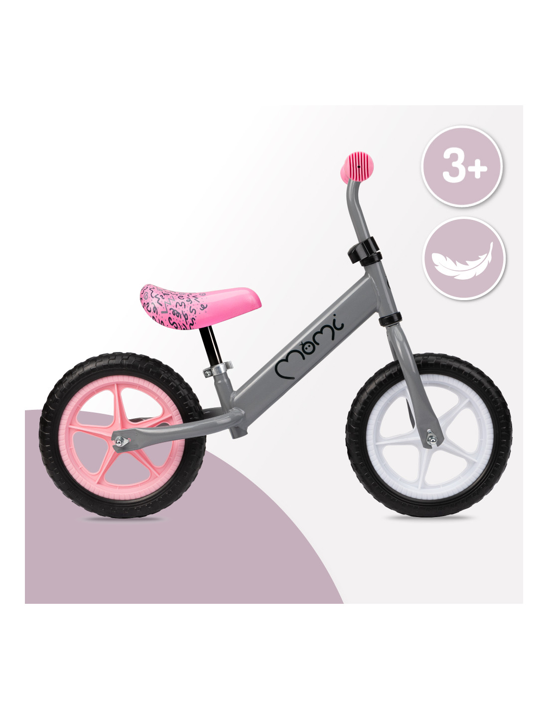 MoMi FLEET Balance Bike, Grey/Pink