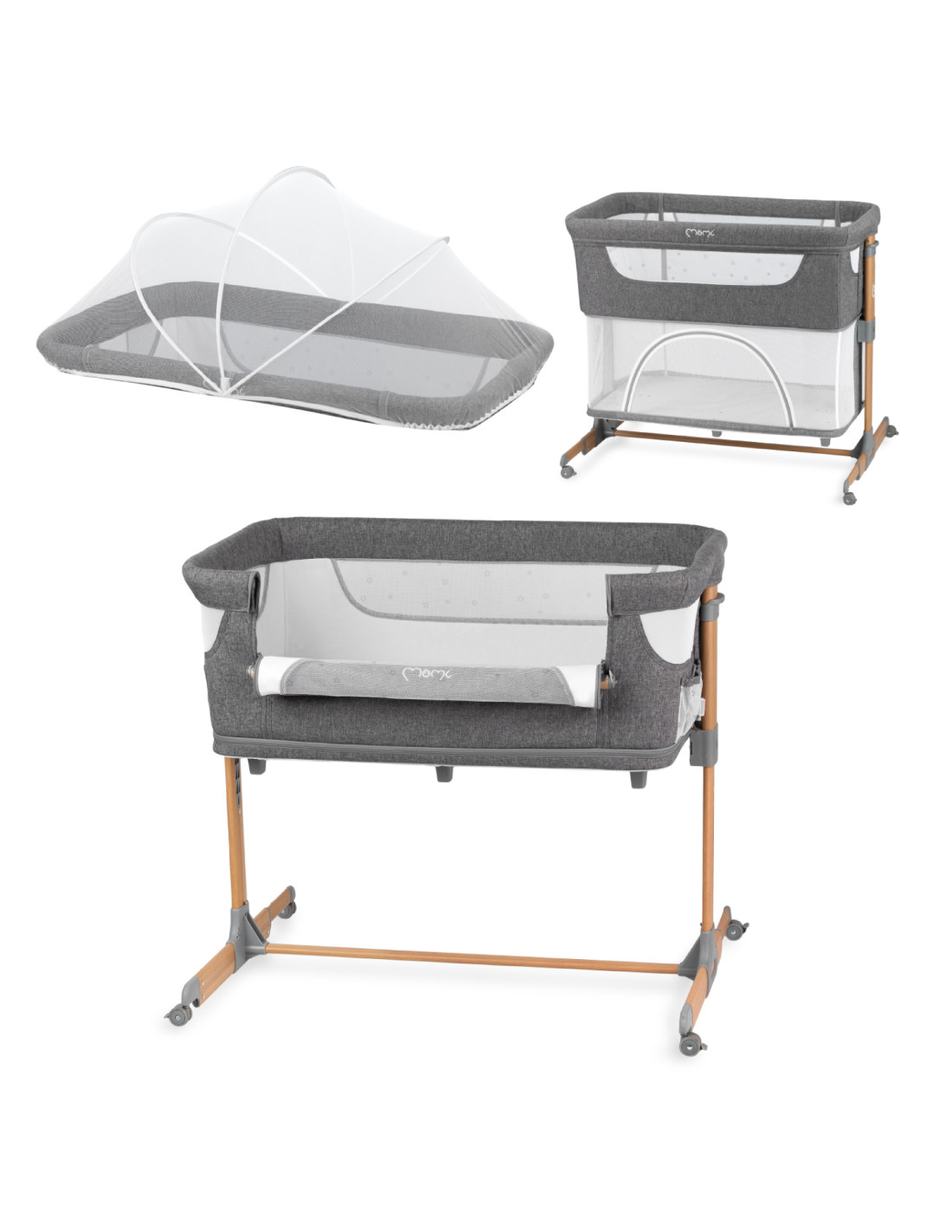 Momi Smart Bed Bedside Crib 4In1, Grey
