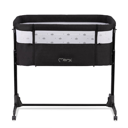 MoMi REVO, Mörkgrå bedside crib med höjdjustering och myggnät