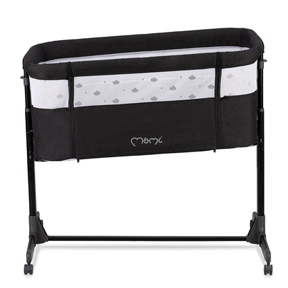 MoMi REVO, Mörkgrå bedside crib med höjdjustering och myggnät