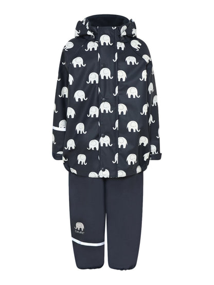 CeLaVi Regnställ Med Elefanter PU, Dark Navy