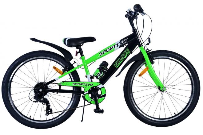 Volare Sportivo Barncykel 24 tum, Svart Grön 7 Växlar