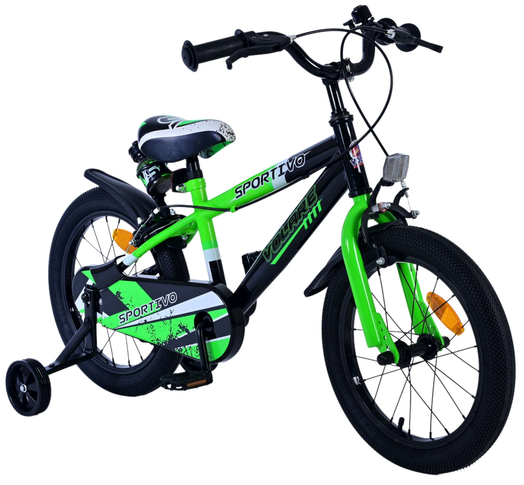 Volare Sportivo Barncykel 16 tum, Grön Svart Två Handbromsar