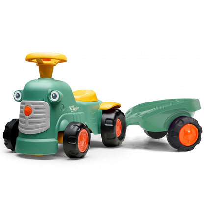 FALK Baby Maurice Grön vintagetraktor med släp för åldrarna 1 och uppåt
