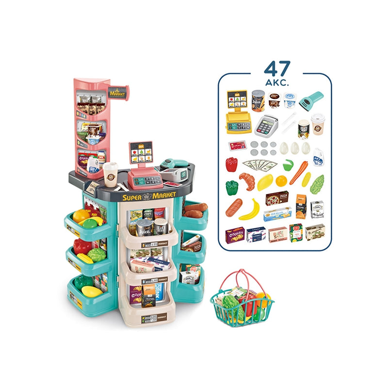 WOOPIE Shop Supermarket Shopping Cart Scanner Kassavåg + 47 tillbehör