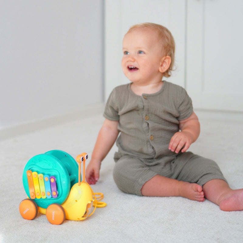WOOPIE Pulling Snail 4in1 cymbaler Sensory Gears Launcher + liten bil