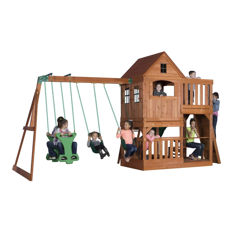 Enorma Lekplats Hus Swing Slide Sandlåda Bakgård