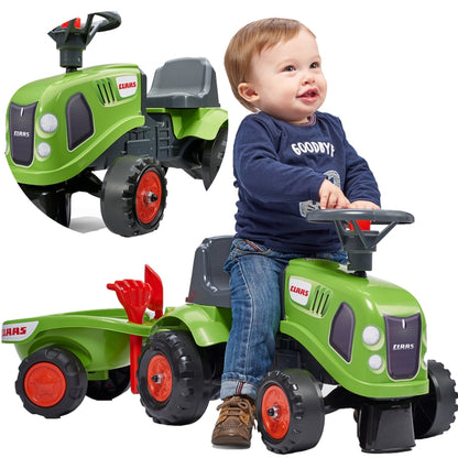 FALK Baby Claas Traktor Grön med Trailer + tillbehör. från 1 år