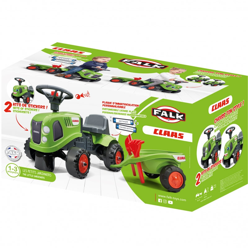 FALK Baby Claas Traktor Grön med Trailer + tillbehör. från 1 år