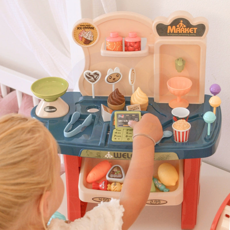 WOOPIE Shop Supermarket Kundvagn Glass Godis + 40 tillbehör