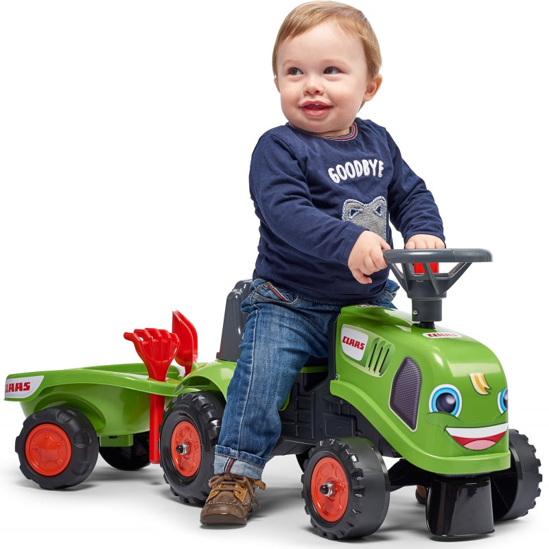 FALK Baby Claas Traktor Grön med Trailer + tillbehör. från 1 år