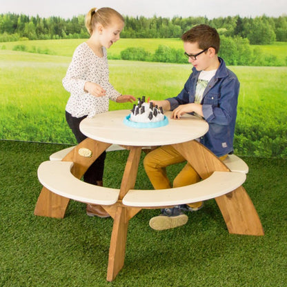 AXI Trä multifunktionell set med runt bord + bänkar + paraply