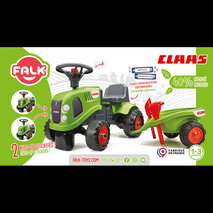 FALK Baby Claas Traktor Grön med Trailer + tillbehör. från 1 år