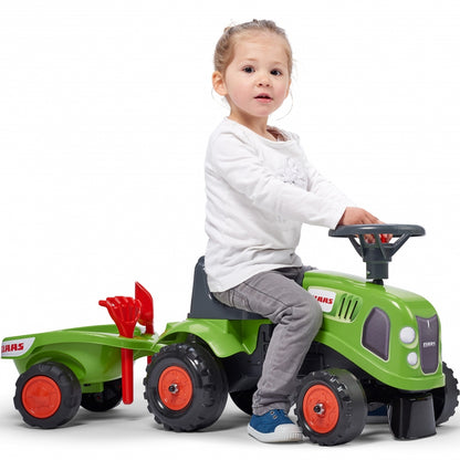 FALK Baby Claas Traktor Grön med Trailer + tillbehör. från 1 år