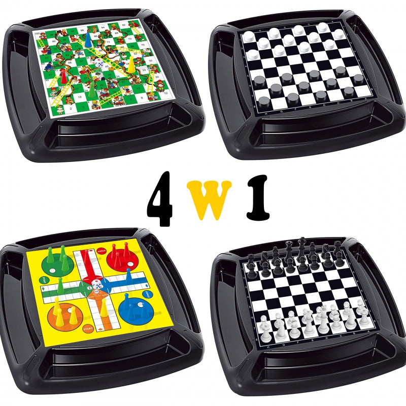 WOOPIE Set 4in1 Brädspel Dam, schack, kinesiska, stegar och ormar