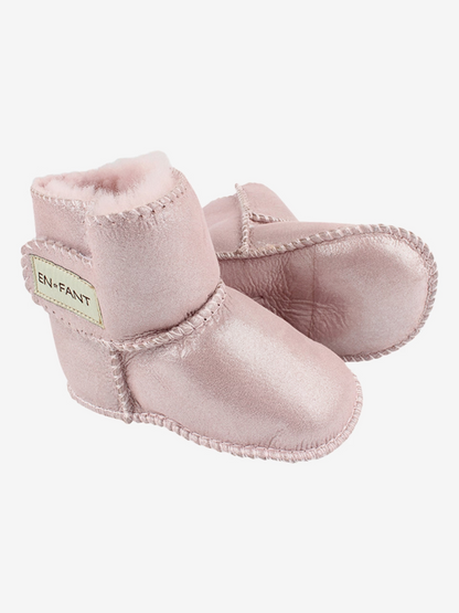 En Fant Sheepskin Bootee, Metallic Rose